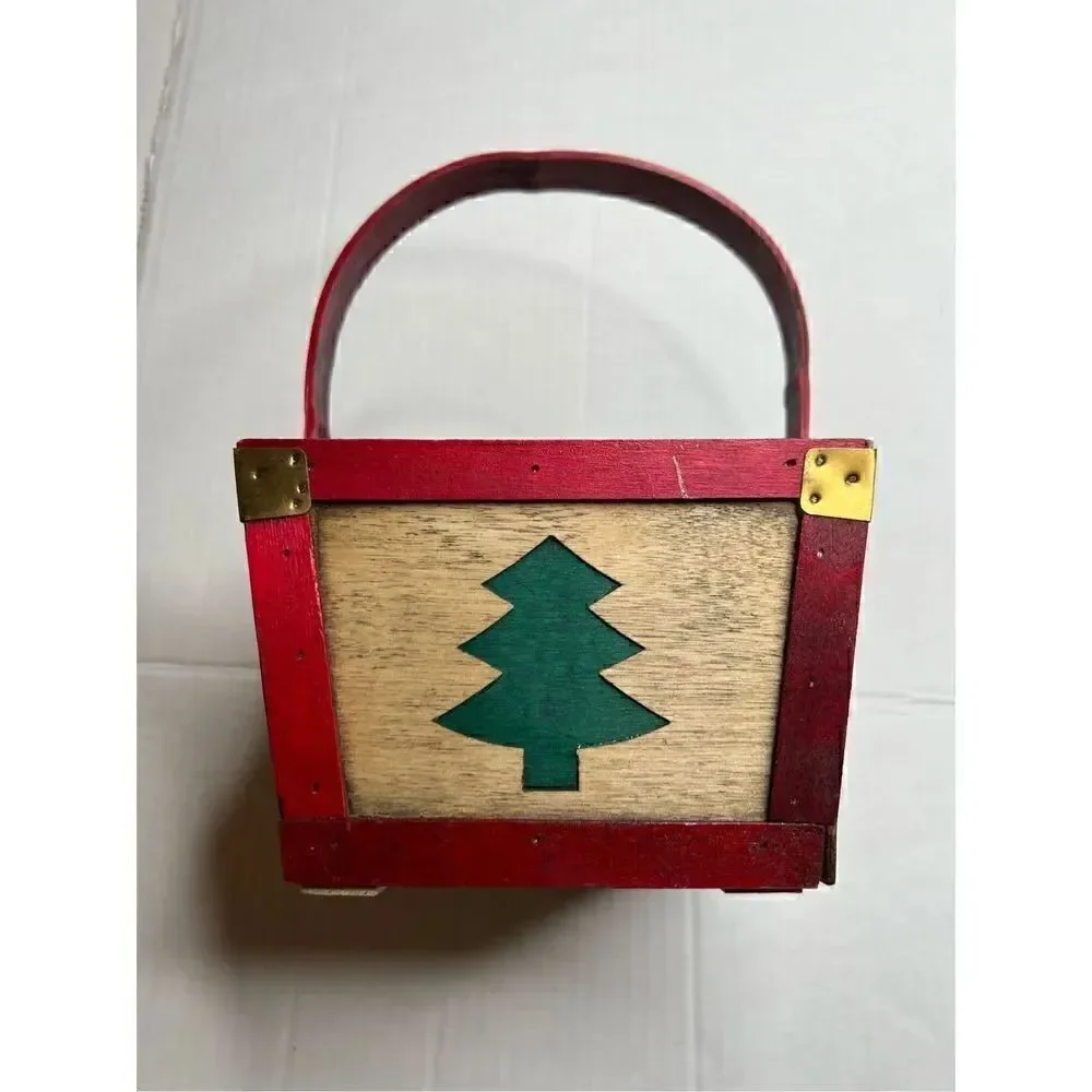 Vintage Christmas pine tree wooden basket